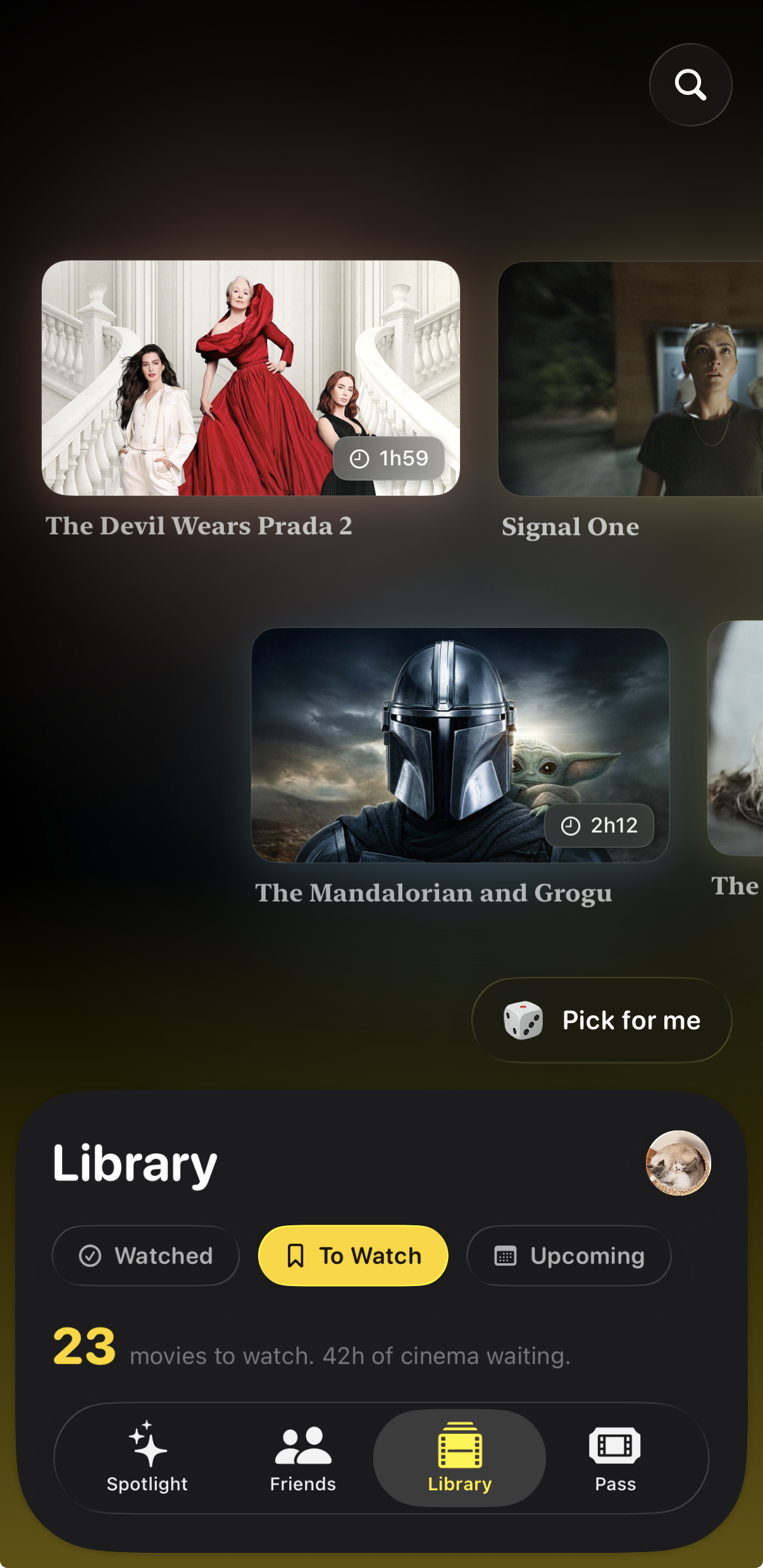 To Watch list screen