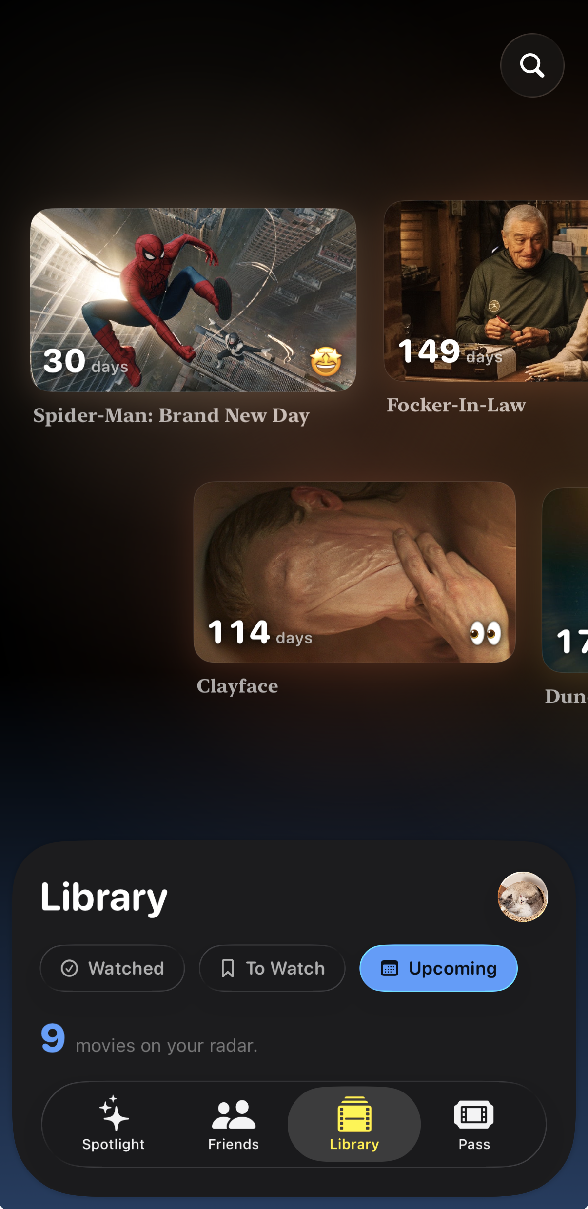 Upcoming screen